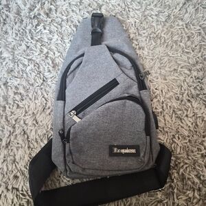 Gray Sling Crossbody Backpack Multi-Pocket Travel Bag
